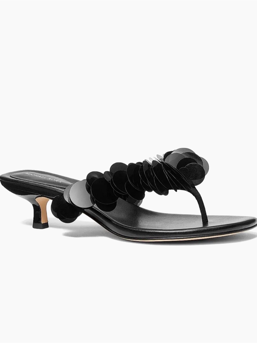 Michael Kors Size 8 Black Sequin Thong Kitten Heel Sandal New In Box